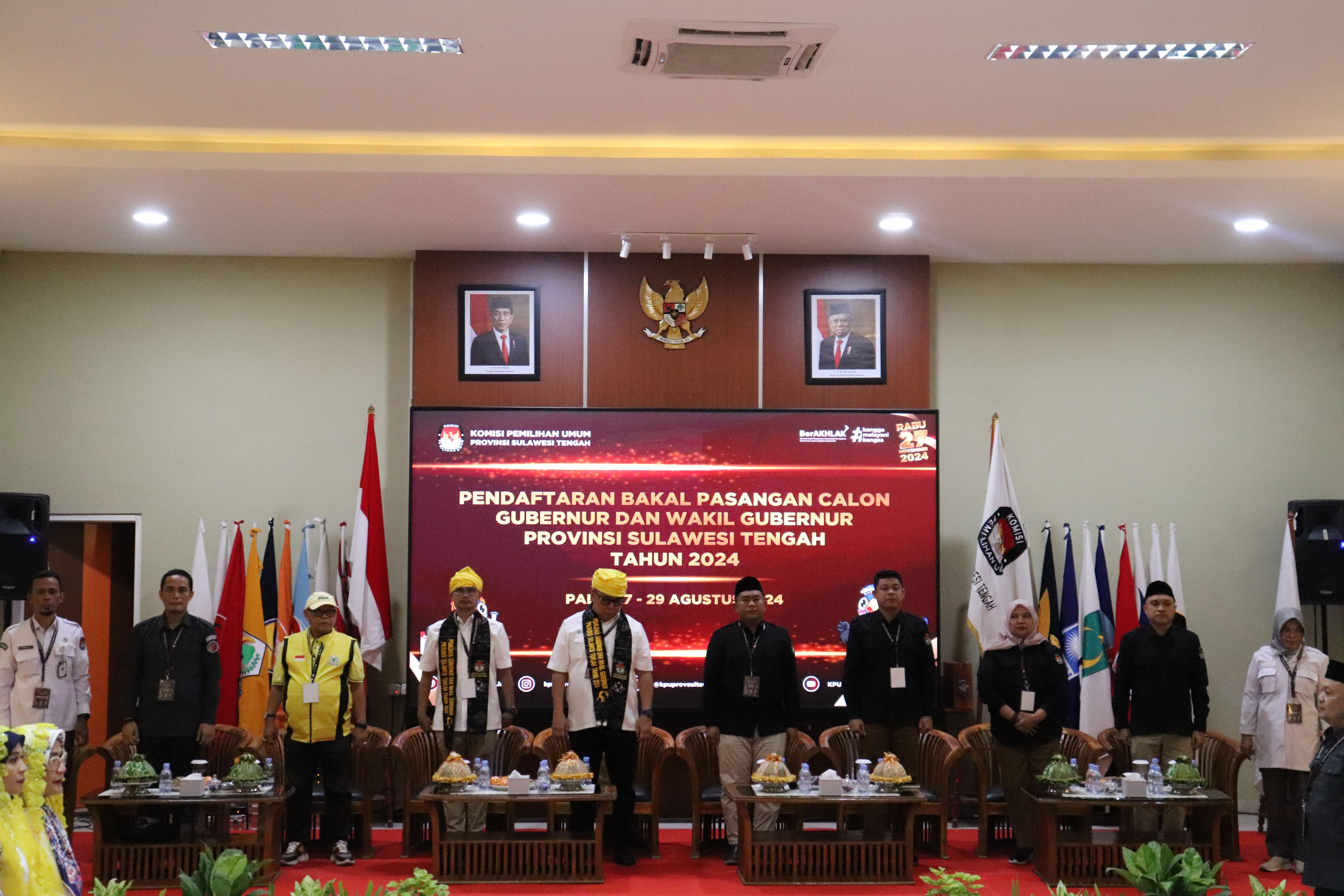 Pendaftaran Bakal Pasangan calon Gubernur dan wakil Gubernur Provinsi Sulawesi Tengah tahun 2024